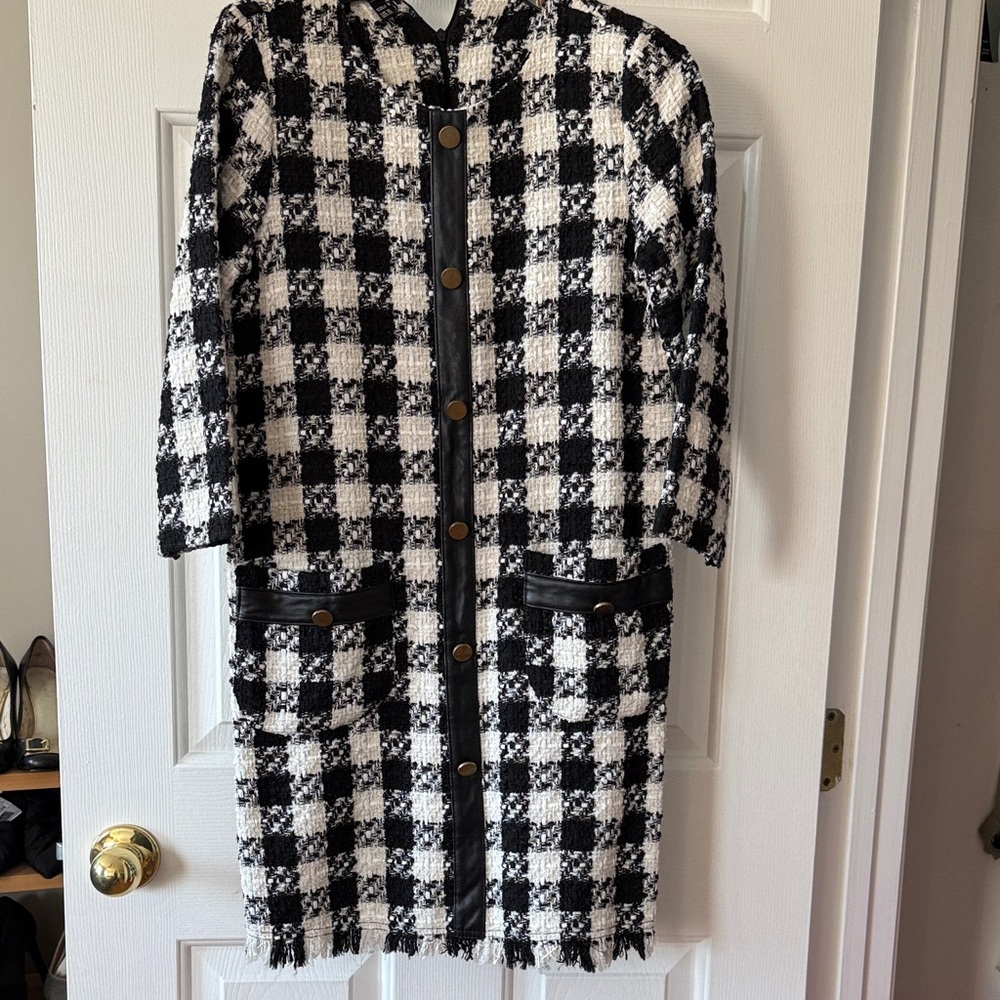 Zara Black and White Checkered Midi Dress
